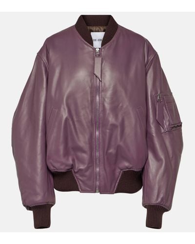 The Attico Anja Leather Bomber Jacket - Purple