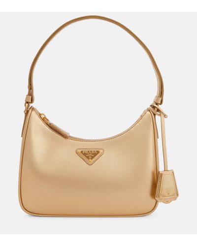 Prada Cleo Mini Leather Shoulder Bag - Natural