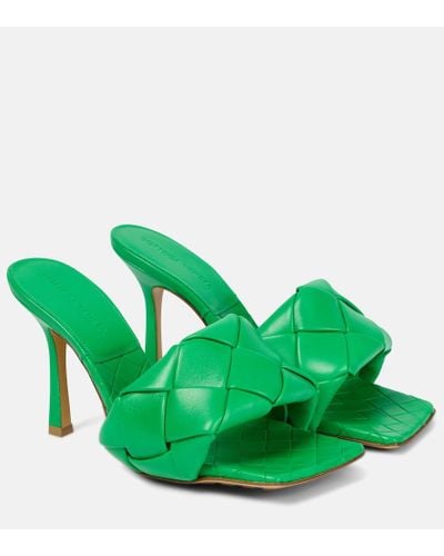 Bottega Veneta Lido Leather Sandals - Green