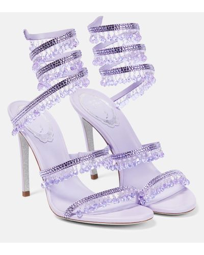 Rene Caovilla Chandelier Embellished Satin Sandals - Purple
