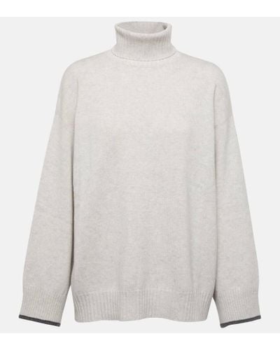 Brunello Cucinelli Wool, Cashmere, And Silk Turtleneck Sweater - White