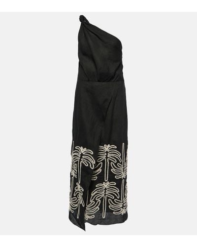 Johanna Ortiz Embroidered Linen And Cotton Maxi Dress - Black