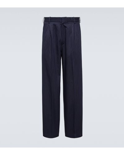KENZO Pinstripe Cotton And Linen Trousers - Blue