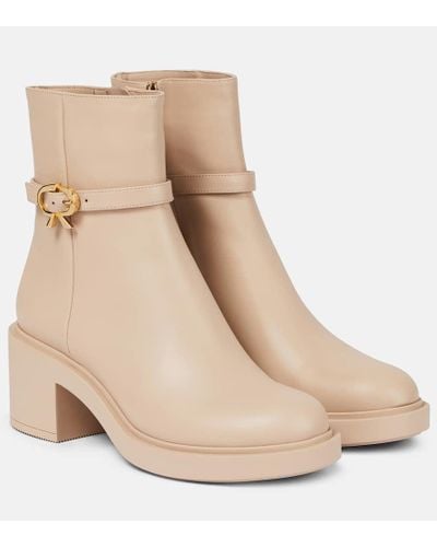 Gianvito Rossi Ribbon Dumont Leather Ankle Boots - Natural