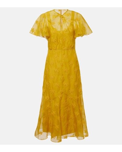 Erdem Vestido midi de organza de seda con apliques - Amarillo