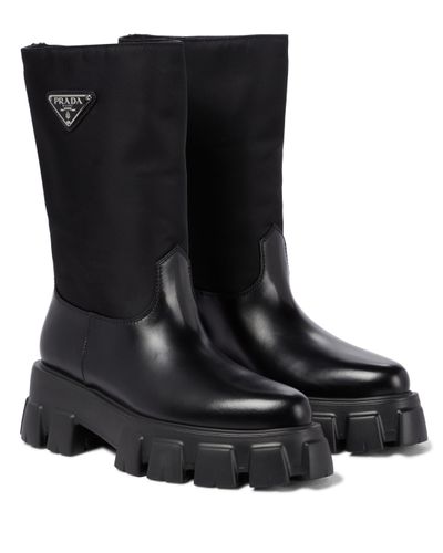 Prada Monolith Nylon And Leather Boots - Black