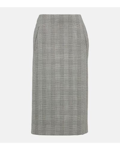 Alexander McQueen Prince Of Wales Checked Wool Midi Skirt - Gray