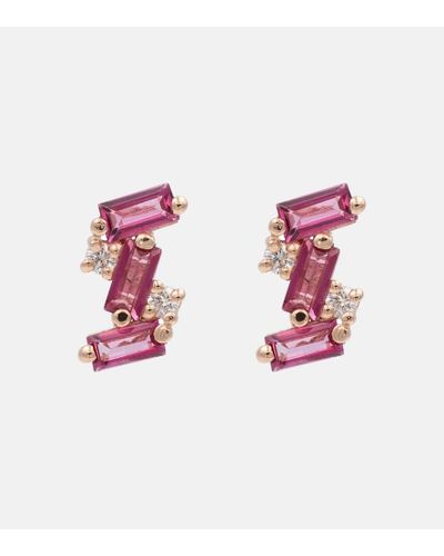 Suzanne Kalan 14kt Rose Gold Earrings With Diamonds And Topaz - Pink