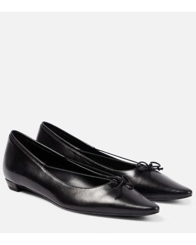 The Row Claudette Bow Leather Ballet Flats - Black