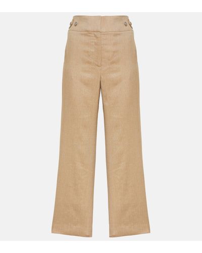 Veronica Beard Aubrie Linen-blend Cropped Trousers - Natural