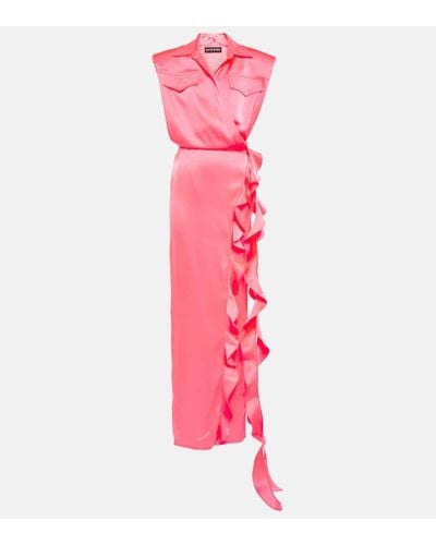 David Koma Padded Shoulders Ruffle Wrap Gown - Pink