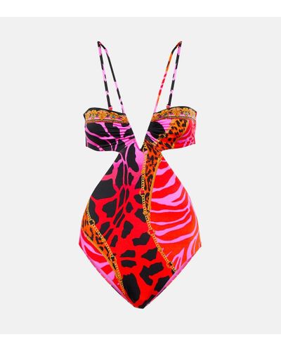 Camilla Cutout Giraffe-print Swimsuit - Red