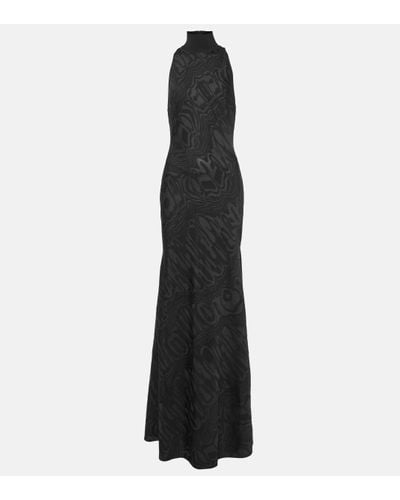 Alaïa Patterned Turtleneck Gown - Black