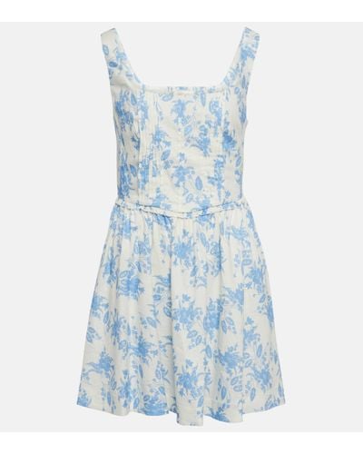 LoveShackFancy Lowery Linen-blend Mini Dress - Blue