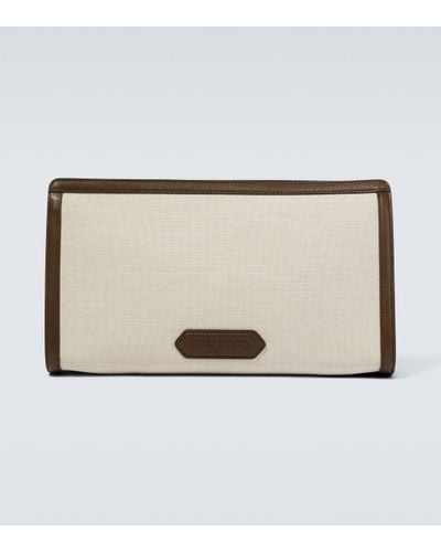 Tom Ford Leather-trimmed Canvas Pouch - Natural