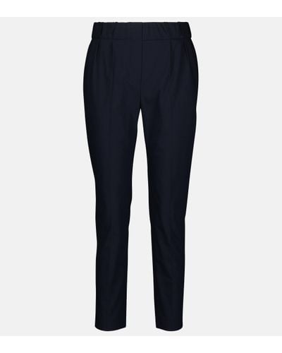 Brunello Cucinelli Cotton-blend Tapered Trousers - Blue
