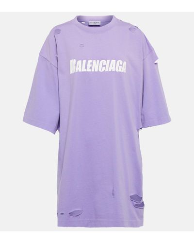 Balenciaga T-shirt distressed in cotone con logo - Viola