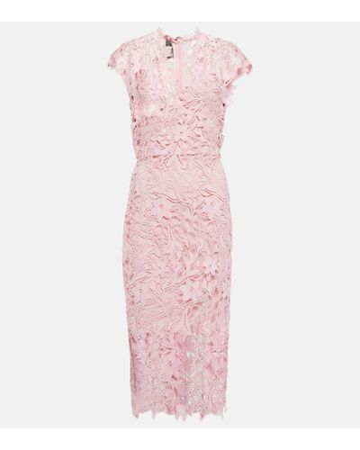 Monique Lhuillier Floral Lace Midi Dress - Pink