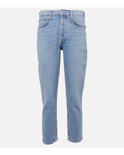 Agolde High-Rise Cropped Slim Jeans Riley - Blau