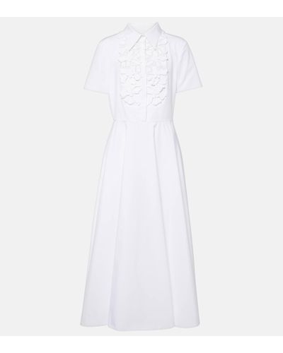 Valentino Embroidered Cotton Poplin Midi Dress - White