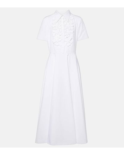 Valentino Robe midi brodee en coton - Blanc