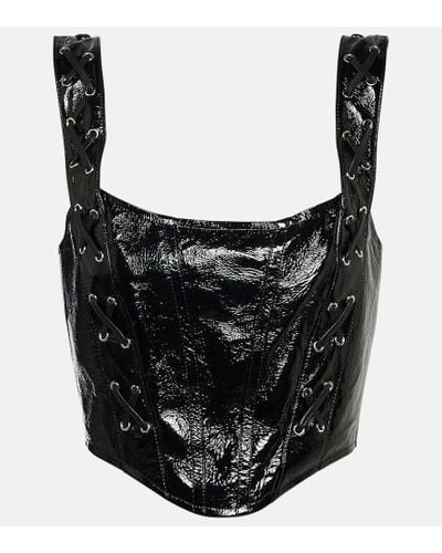 Alessandra Rich Leather Lace-up Bustier Top - Black
