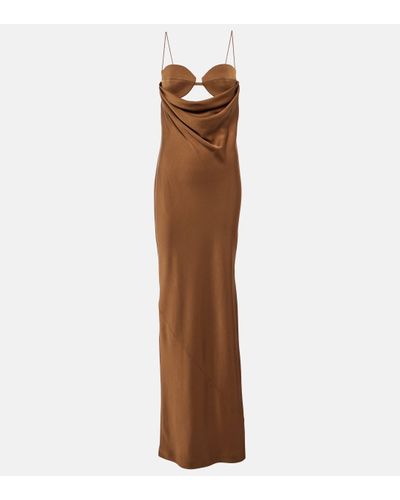 Alex Perry Cutout Draped Satin Crepe Gown - Brown