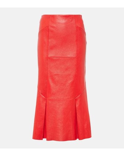 Stouls Lola Leather Midi Skirt - Red