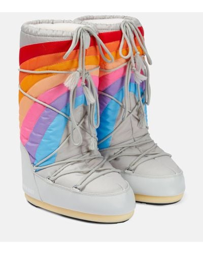 Moon Boot Logo Rainbow-print Snow Boots - White