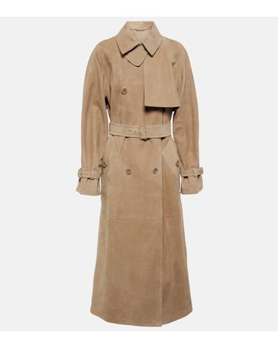 Max Mara Quinto Oversized Suede Trench Coat - Natural