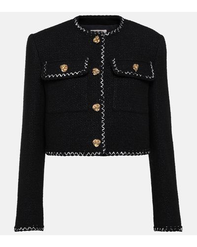 Alexander McQueen Veste Raccourcie En Tweed De Laine Mélangée À Broderies - Noir