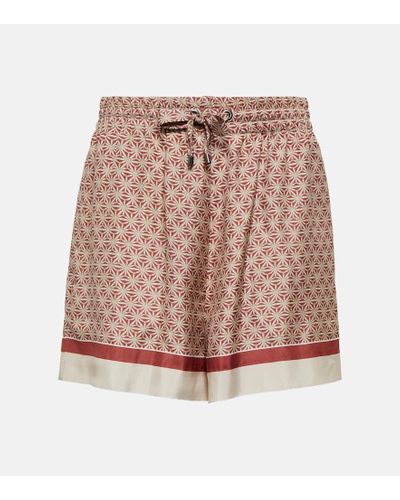 Brunello Cucinelli Shorts de seda estampados - Rosa