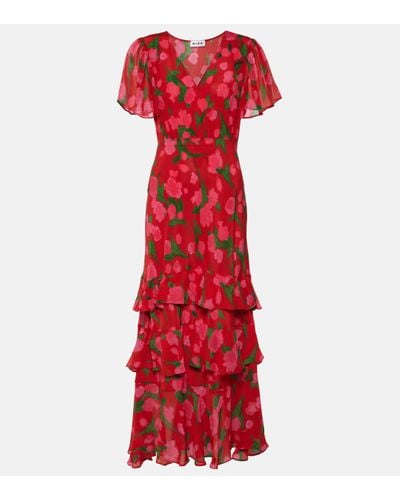 RIXO London Robe longue Gilly en soie a fleurs - Rouge