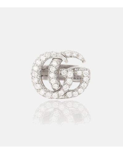 Gucci Double G 18kt Gold And Diamond Ear Cuff - White