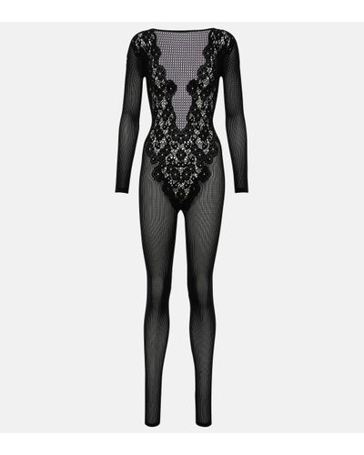 N21 x Wolford: Sheer lace jumpsuit in black, N°21
