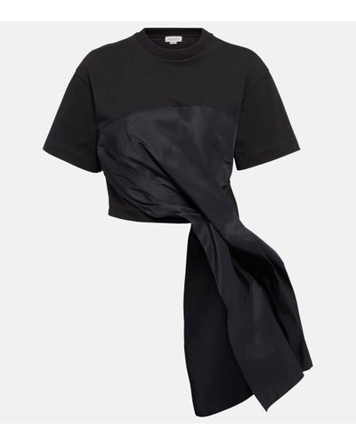 Alexander McQueen Hybrid Drape Asymmetric Cotton And Faille T-shirt - Black