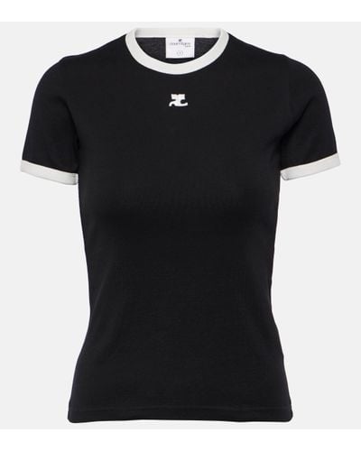 Courreges Logo Cotton Jersey T-shirt - Black