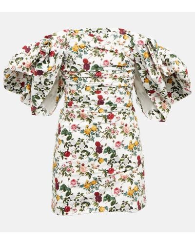 Oscar de la Renta Off-shoulder Floral Cotton Minidress - White