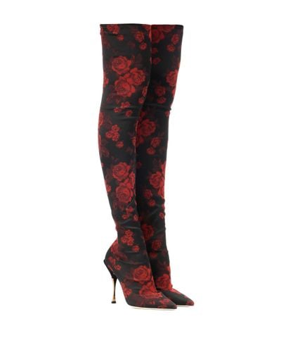 Dolce & Gabbana Floral-printed Over-the-knee Boots - Red