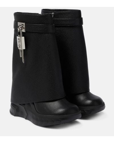 Givenchy Shark Lock Biker Ankle Boots In Grained Leather - Black