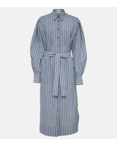 Brunello Cucinelli Striped Cotton And Silk Shirt Dress - Blue
