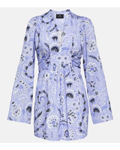 Etro V-neck Printed Cotton-blend Minidress - Blue