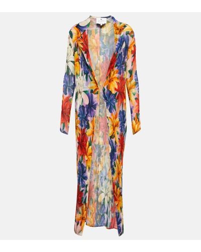 Etro Pleated Floral Coat - Blue