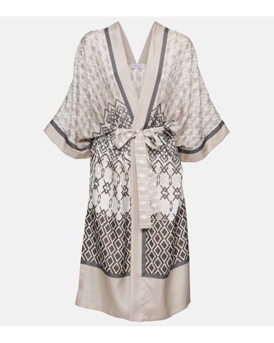 Brunello Cucinelli Kimono imprime en soie - Gris
