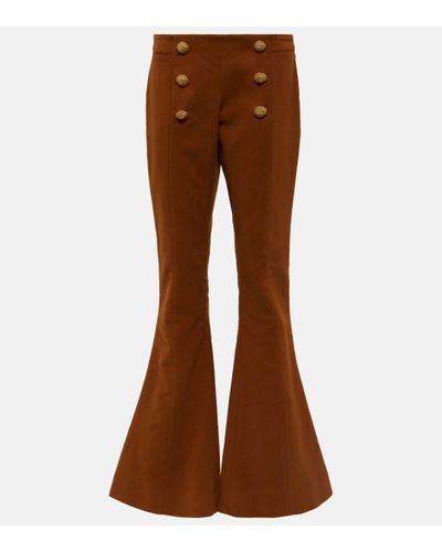 Balmain Low-rise Flared Cotton Trousers - Brown