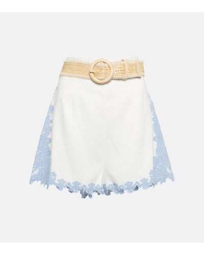 Zimmermann Belted Embroidered Linen Shorts - White