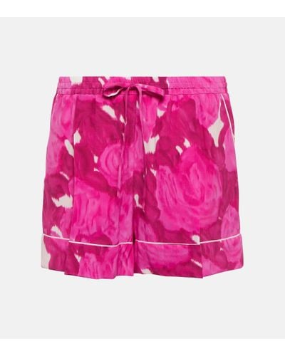 Valentino Shorts de seda floral - Rosa