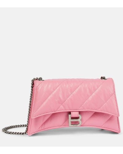 Balenciaga Schultertasche Crush Mini aus Leder - Pink