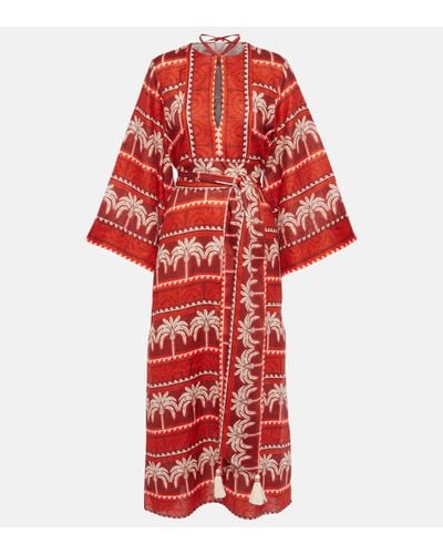 Johanna Ortiz Wild Savannah Linen Maxi Dress - Red