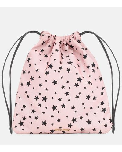 Miu Miu Bedruckte Bucket-Bag aus Faille - Pink